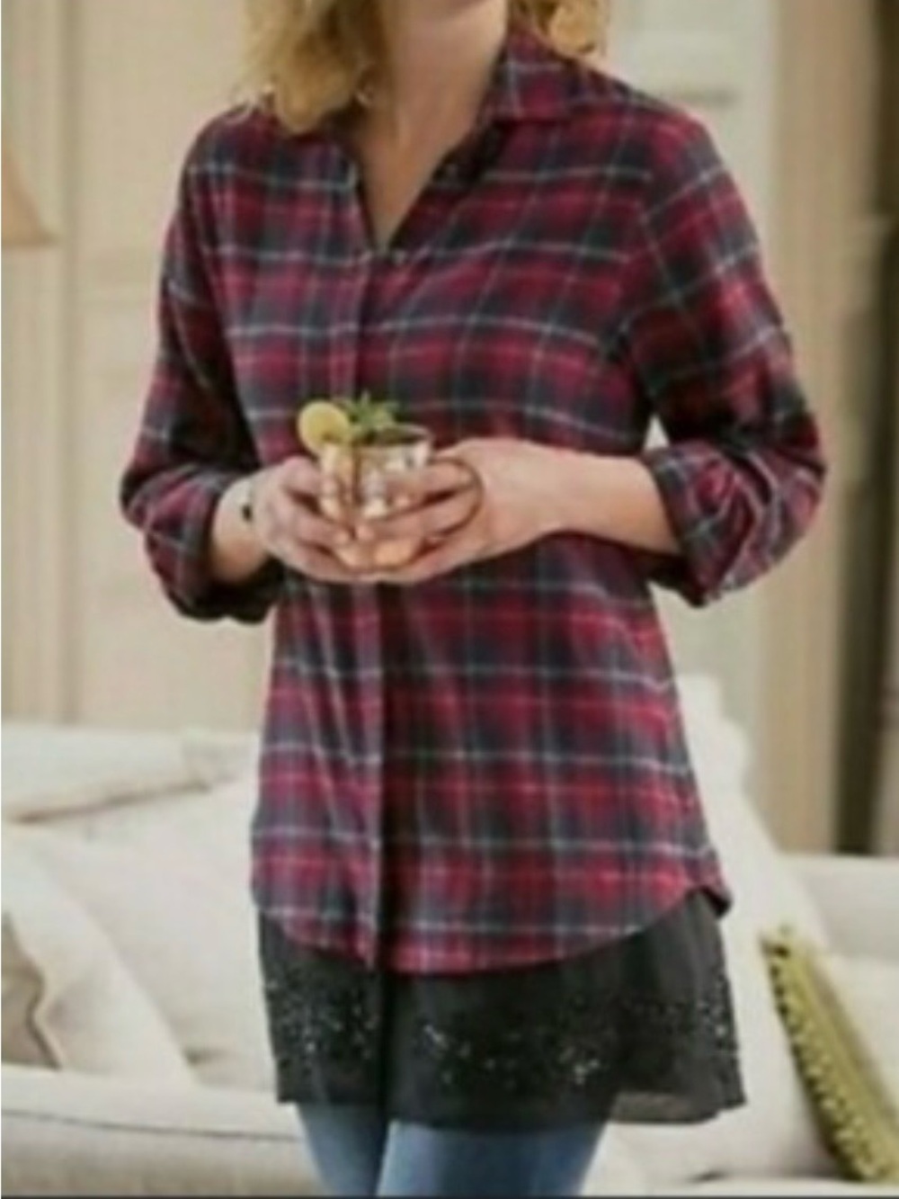 Soft Surroundings Red Plaid Tunic
Chiffon Beaded Bottom Medium